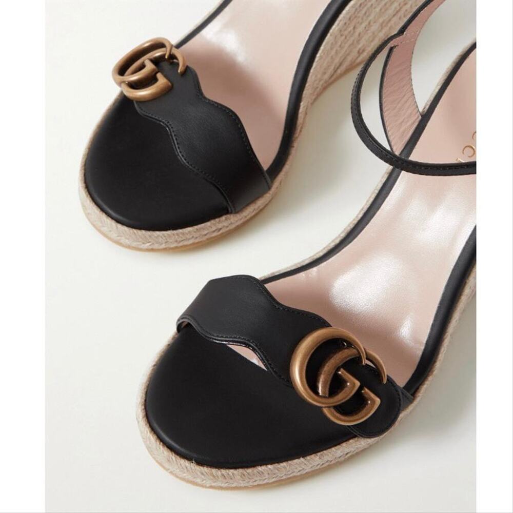GUCCI Aitana 85 Marmont gg logo leather sandals espadrilles wedges - Picture 4 of 4